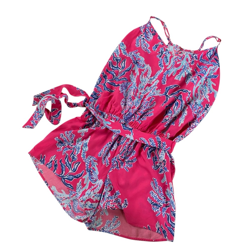 Lilly Pulitzer Pink & Blue Botanical Print Romper – Adjustable Fit